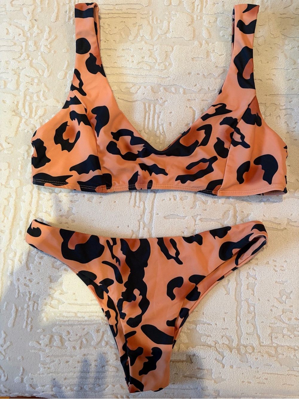 Peach and Black Animal Print Bikini Set - Size S